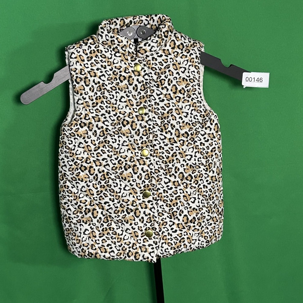 Vintage Flapdoodles Girls Quilted Leopard Print Puffer Vest Cream Size 5